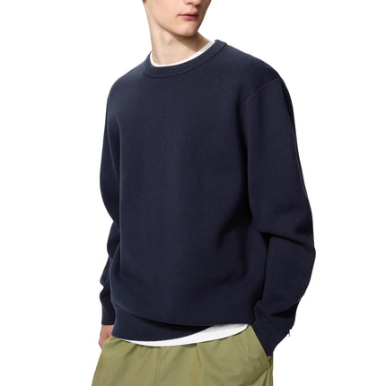 Uniqlo Unisex Washable Milano Ribbed Crew Neck Sweater 69 Navy