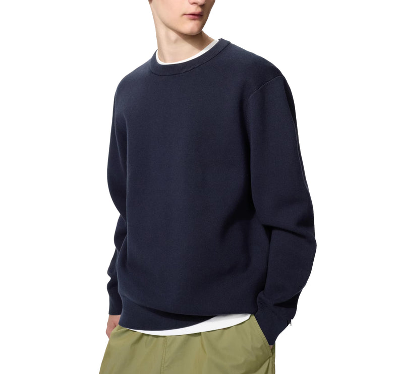 Uniqlo Unisex Washable Milano Ribbed Crew Neck Sweater 69 Navy