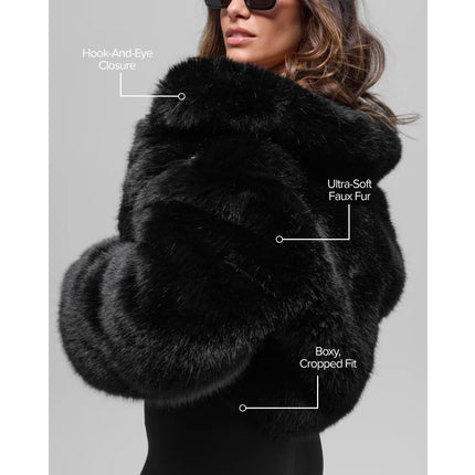 alo Women's Opulent Faux Fur Cropped Jacket Black