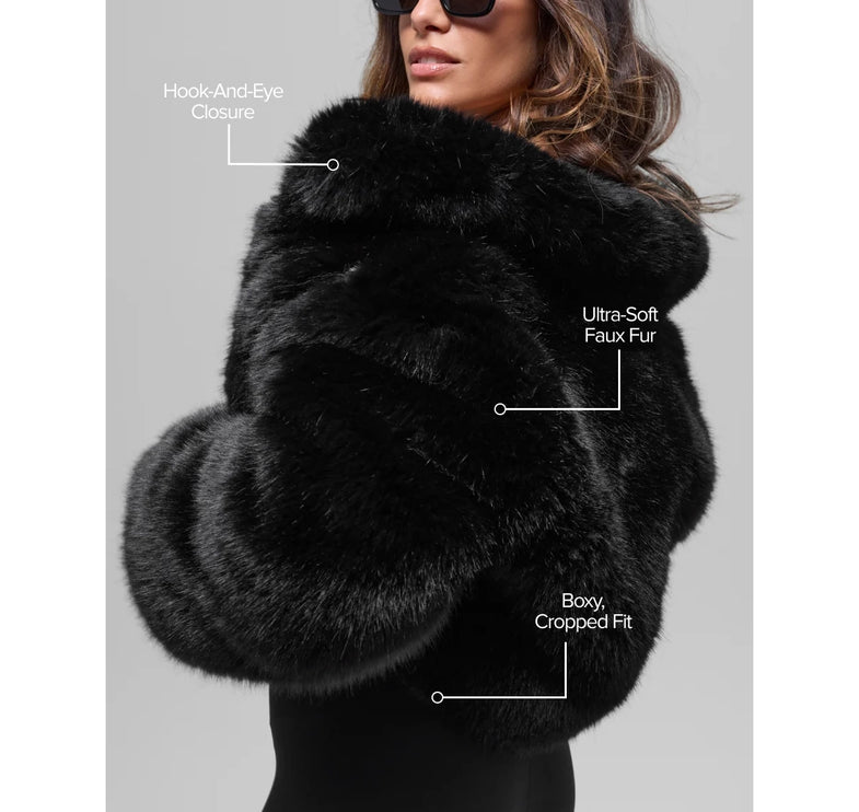 alo Women's Opulent Faux Fur Cropped Jacket Black