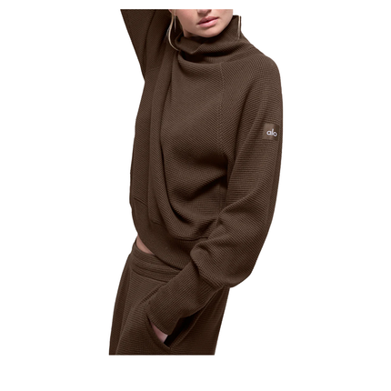 alo Women's Waffle Weekend Escape Mock Neck Long Sleeve Espresso
