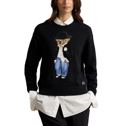 Polo Ralph Lauren Women's Holiday Polo Bear Cotton Crewneck Polo Black