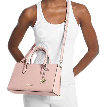 Michael Kors Women's Arden Medium Leather Top-Zip Satchel Bag Powder Blush