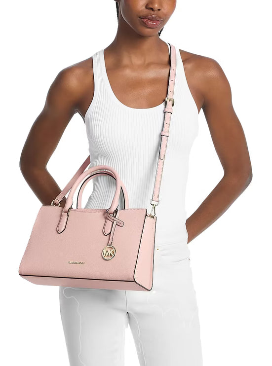 Michael Kors Women's Arden Medium Leather Top-Zip Satchel Bag Powder Blush