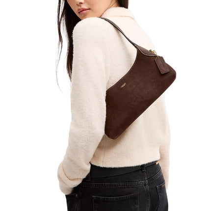 Coach Women's Brooklyn Shoulder Bag 26 Suede/Brass/Dark Chocolate