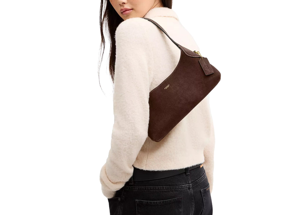 Coach Women's Brooklyn Shoulder Bag 26 Suede/Brass/Dark Chocolate