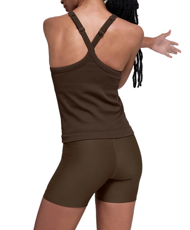 alo Women's Seamless Ribbed Favorite Full Length Bra Tank Espresso