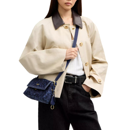 Coach Women's Etta Small Flap Shoulder Bag In Signature Chenille Gold/Navy