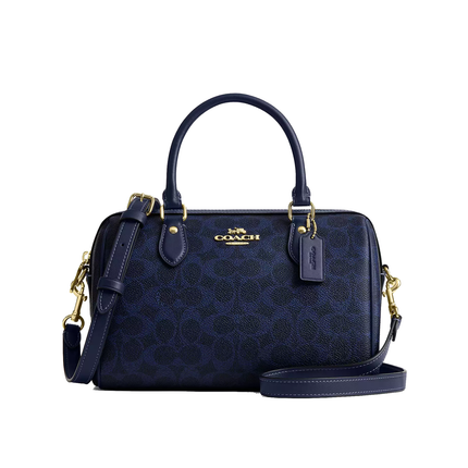 Coach Women's Rowan Satchel Bag In Signature Canvas Gold/Navy