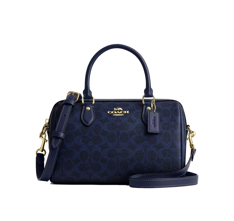 Coach Women's Rowan Satchel Bag In Signature Canvas Gold/Navy