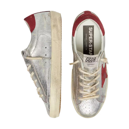 Golden Goose Women's Super-Star LTD in Metallic Silver Leather with Red Suede Star