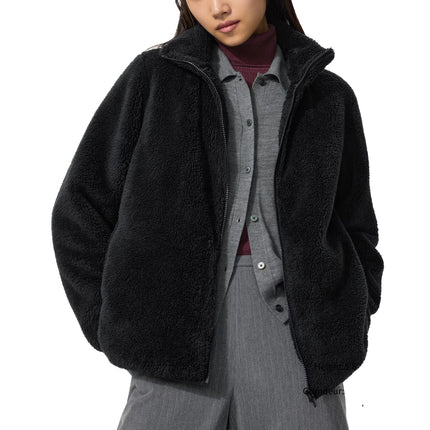 Uniqlo Women's Fluffy Yarn Fleece Full-Zip Jacket 09 Black