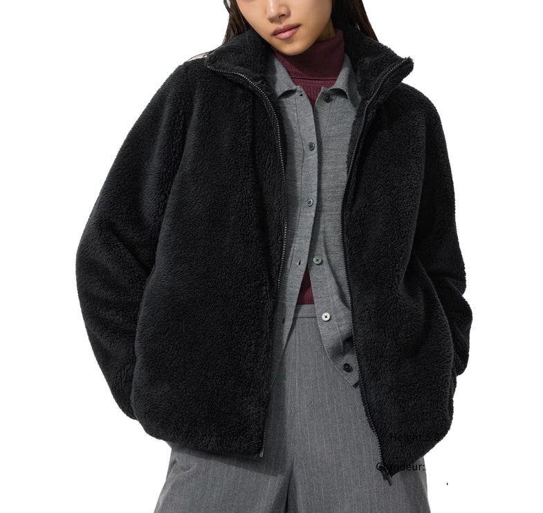 Uniqlo Women's Fluffy Yarn Fleece Full-Zip Jacket 09 Black
