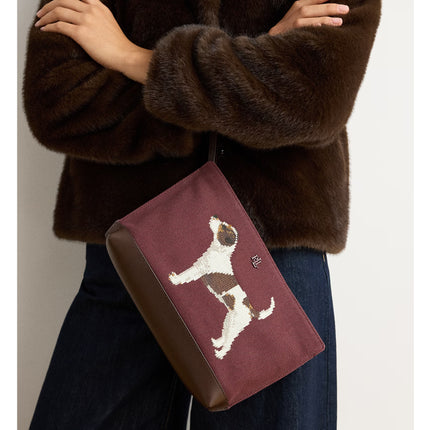 Polo Ralph Lauren Women's Dog-Embroidered Canvas Large Pouch Dark Garnet