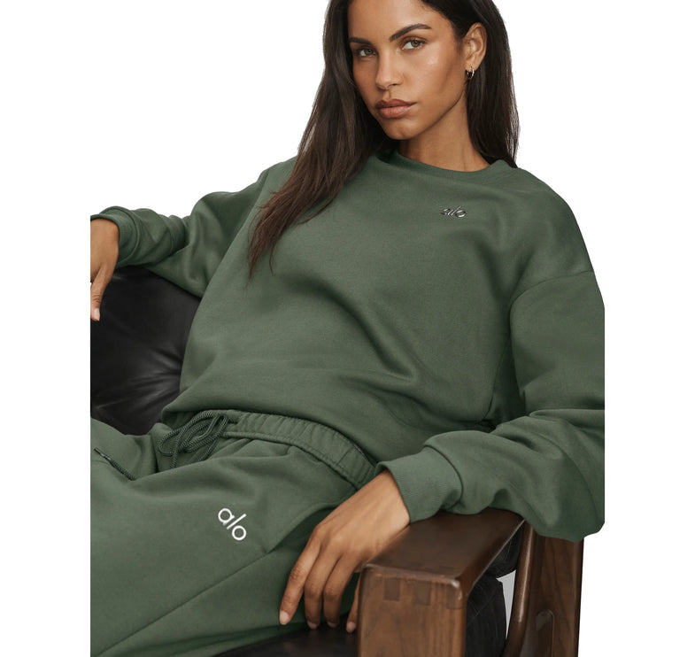 alo Women's Accolade Crew Neck Pullover Bamboo Green