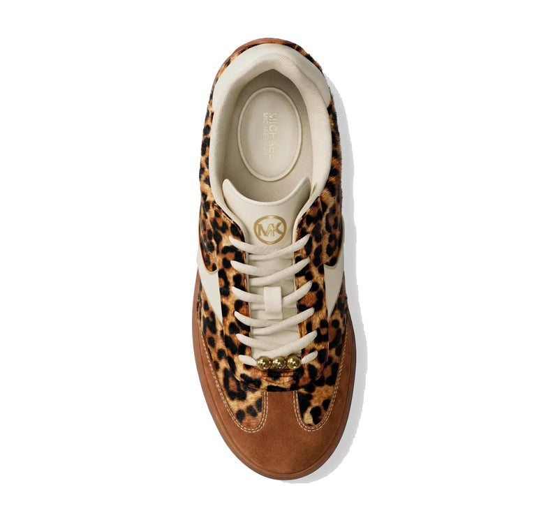 Michael Kors Women's Sammy Leopard Print Calf Hair Sneaker Dark Camel Multi