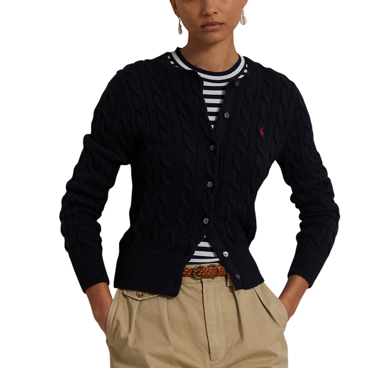 Polo Ralph Lauren Women's Cable-Knit Cotton Crewneck Cardigan Hunter Navy