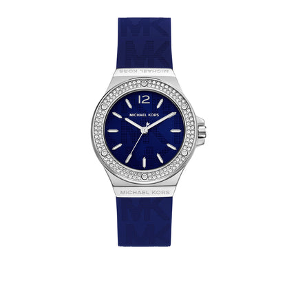 Michael Kors Women's Lennox Pavé Silver-Tone and Logo Silicone Strap Watch MKO1321
