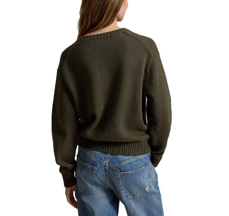 Polo Ralph Lauren Women's Polo Bear Cotton Crewneck Sweater Marled Olive