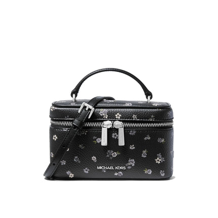Michael Kors Women's Vivi Small Floral Printed Vanity Crossbody Bag Black/Silver