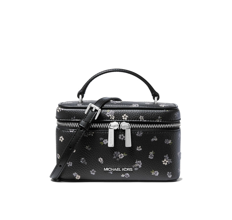 Michael Kors Women's Vivi Small Floral Printed Vanity Crossbody Bag Black/Silver