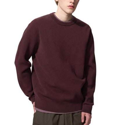 Uniqlo Unisex Washable Milano Ribbed Crew Neck Sweater 19 Wine