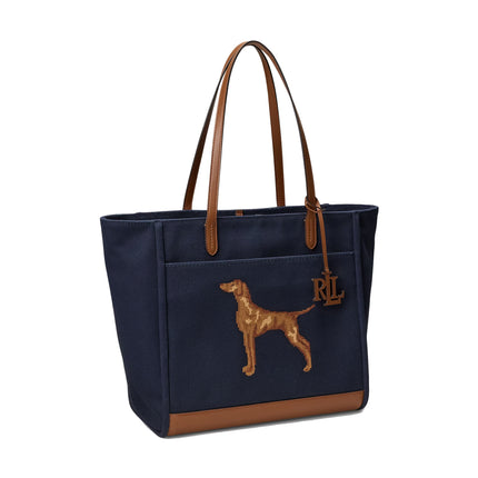 Polo Ralph Lauren Women's Dog-Embroidered Large Cameryn Tote Bag Lauren Navy/Lauren Tan
