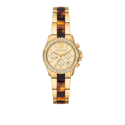 Michael Kors Women's Mini Everest Pavé Gold-Tone and Tortoiseshell Acetate Watch Gold MKO1307