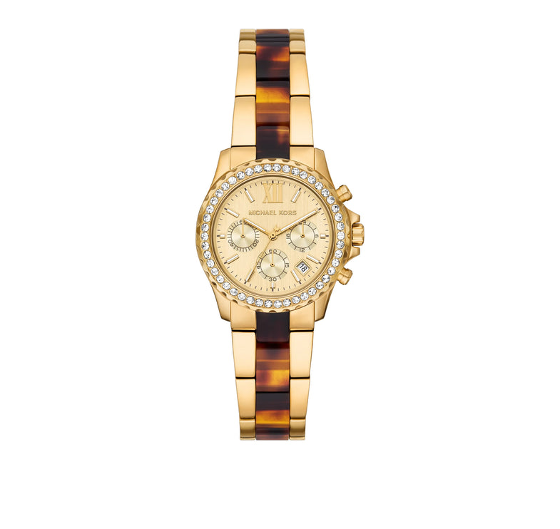 Michael Kors Women's Mini Everest Pavé Gold-Tone and Tortoiseshell Acetate Watch Gold MKO1307