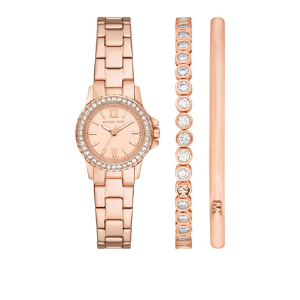 Michael Kors Women's Petite Everest Pavé Rose Gold-Tone Watch and Bracelets Jewelry Gift Set Rose Gold MKO9031SET