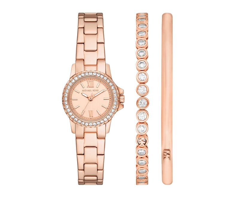 Michael Kors Women's Petite Everest Pavé Rose Gold-Tone Watch and Bracelets Jewelry Gift Set Rose Gold MKO9031SET