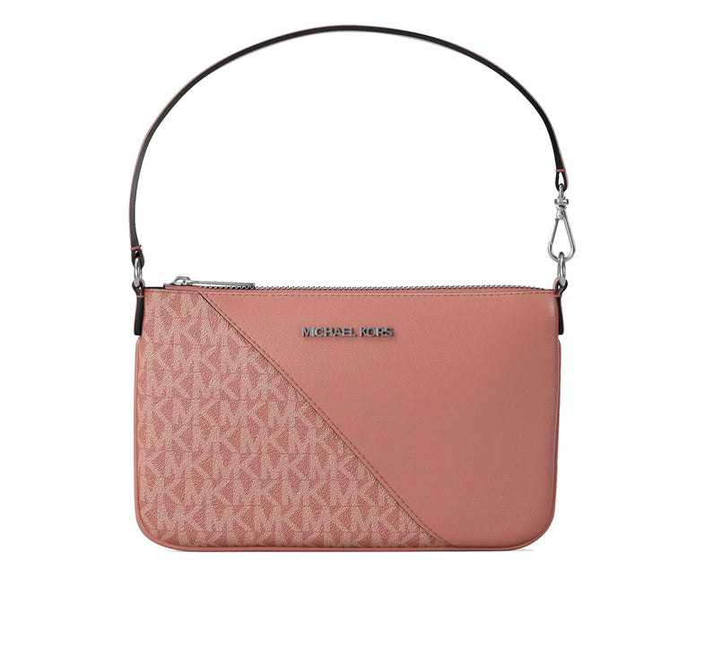 Michael Kors Women's Jet Set Travel Small Signature Logo and Smooth Wristlet Sunset Rose