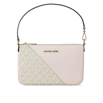 Michael Kors Women's Jet Set Travel Small Signature Logo and Smooth Wristlet Light Cream Multi