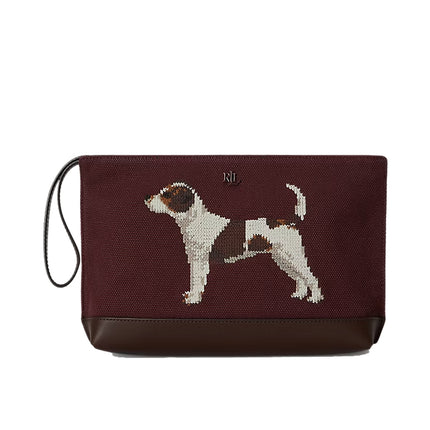 Polo Ralph Lauren Women's Dog-Embroidered Canvas Large Pouch Dark Garnet