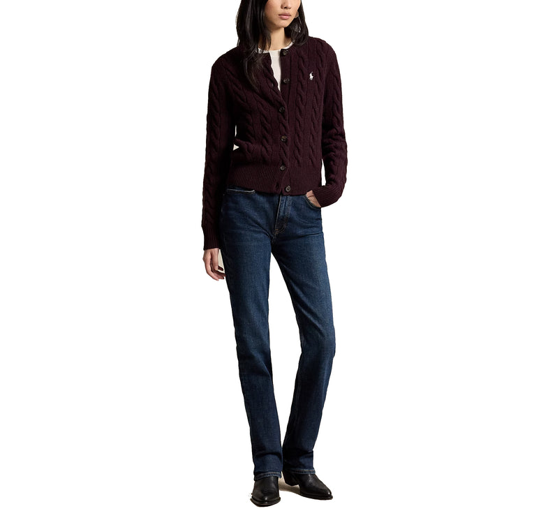 Polo Ralph Lauren Women's Cable-Knit Wool-Cashmere Cardigan Damson Melange