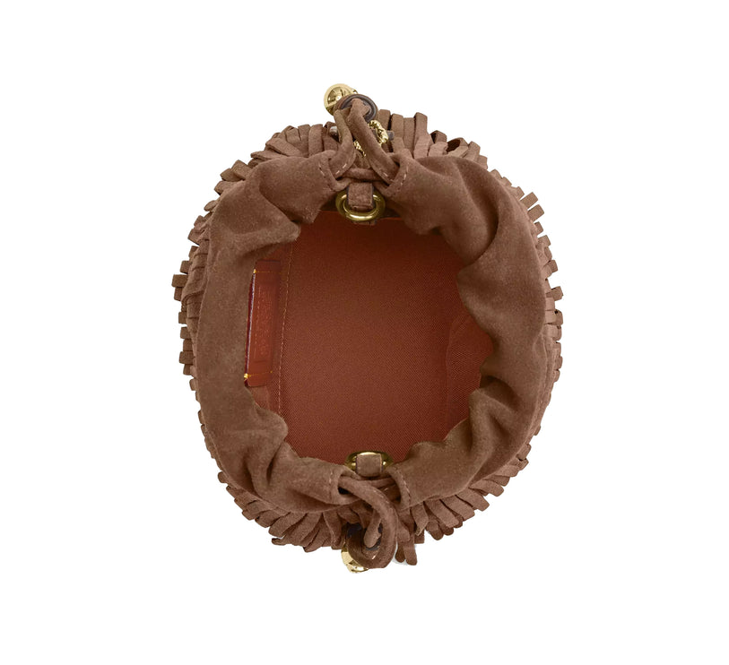 Coach Women's Faye Mini Drawstring Bag With Fringe Suede/Gold/Cedar