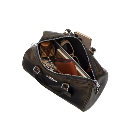 Coach Women's Rowan Large Satchel Bag In Loved Leather Silver/Black Brown