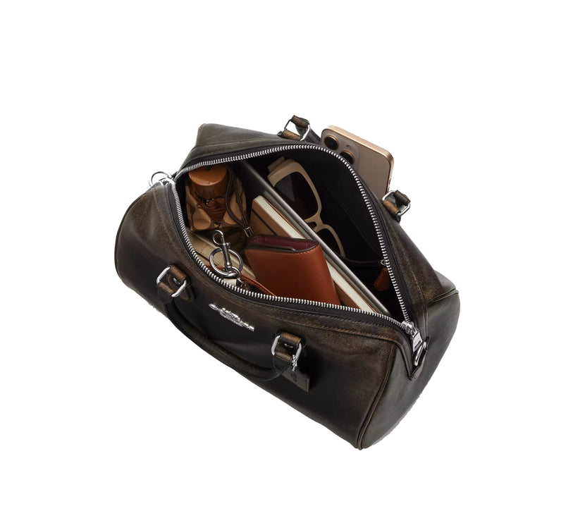 Coach Women's Rowan Large Satchel Bag In Loved Leather Silver/Black Brown