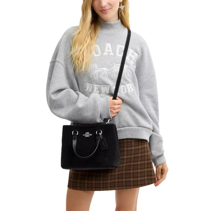 Coach Women's Station Carryall Bag Suede/Silver/Black