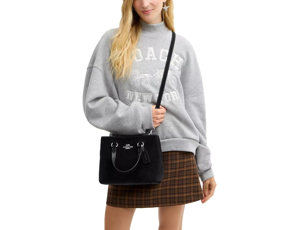 Coach Women's Station Carryall Bag Suede/Silver/Black