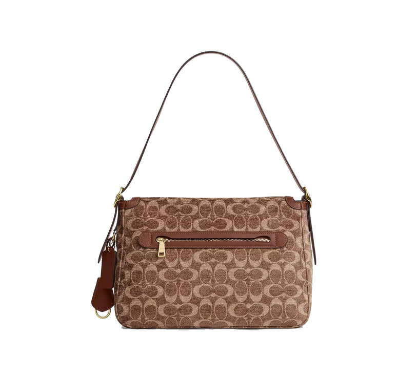 Coach Women's Etta Flap Bag In Signature Chenille Gold/Light Khaki/Vintage Brown