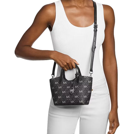 Michael Kors Women's Maya Extra-Small Signature Logo Crossbody Bag Black/Silver