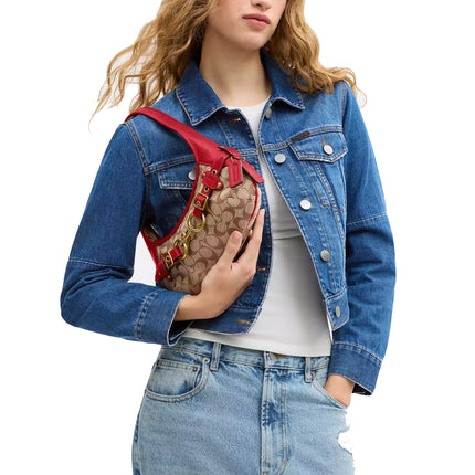 Coach Women's Belted Ergo Shoulder Bag 26 In Signature Jacquard Brass/Poppy Signature