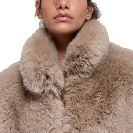 alo Women's Opulent Faux Fur Cropped Jacket Oat