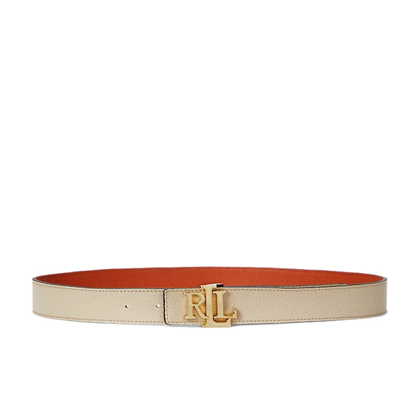 Polo Ralph Lauren Women's Logo Reversible Pebbled Leather Belt Explorer Sand/Rust Orange