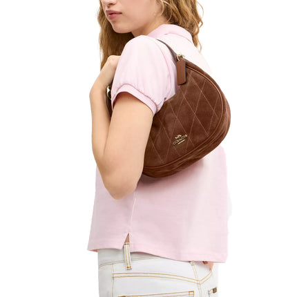 Coach Women's Emily Shoulder Bag With Quilting Suede/Gold/Warm Brown