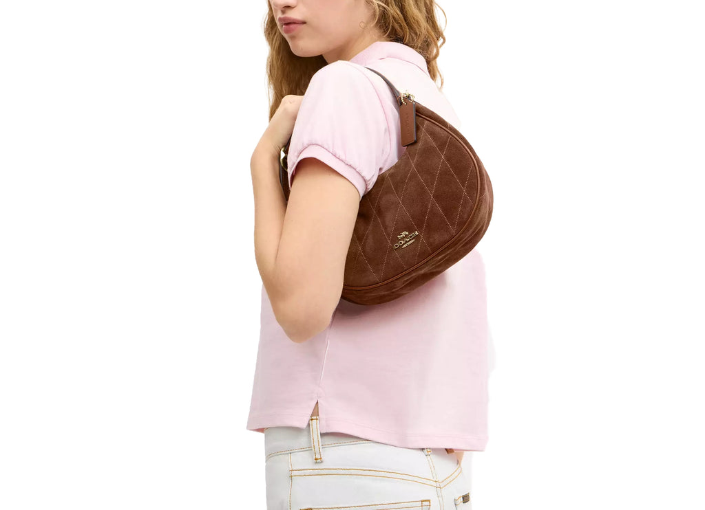 Coach Women's Emily Shoulder Bag With Quilting Suede/Gold/Warm Brown