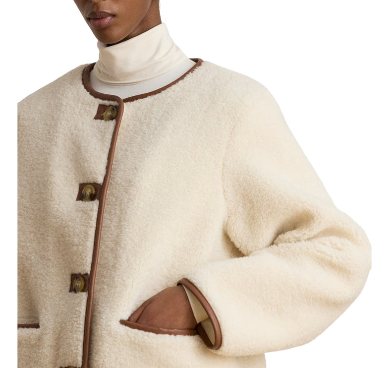 Polo Ralph Lauren Women's Faux-Leather-Trim Faux-Fur Teddy Coat Cream