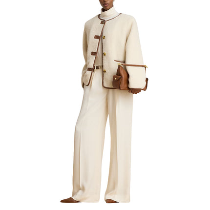 Polo Ralph Lauren Women's Faux-Leather-Trim Faux-Fur Teddy Coat Cream