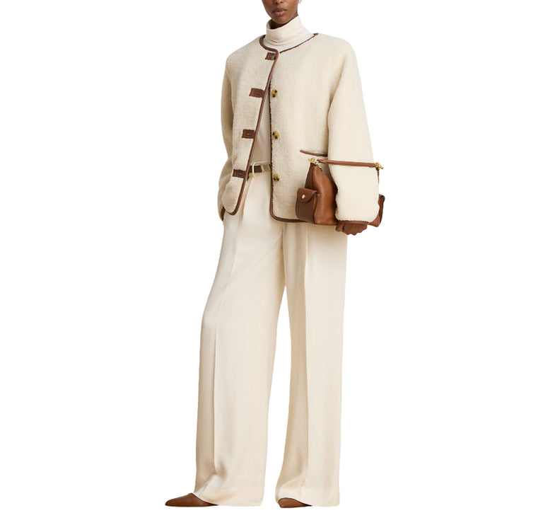 Polo Ralph Lauren Women's Faux-Leather-Trim Faux-Fur Teddy Coat Cream